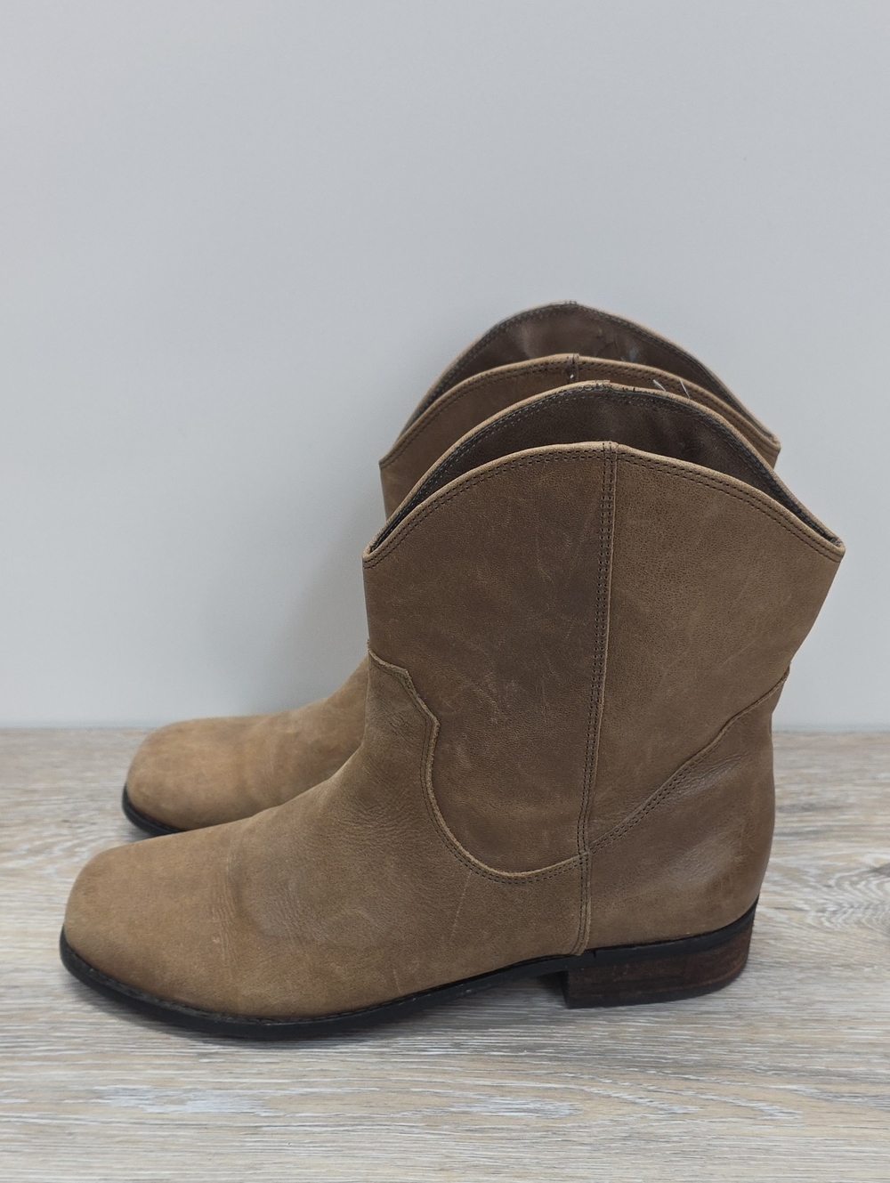 Jessica Simpson Tan Leather Western Ankle Boots Square Toe Cowboy Booties Sz 9.5